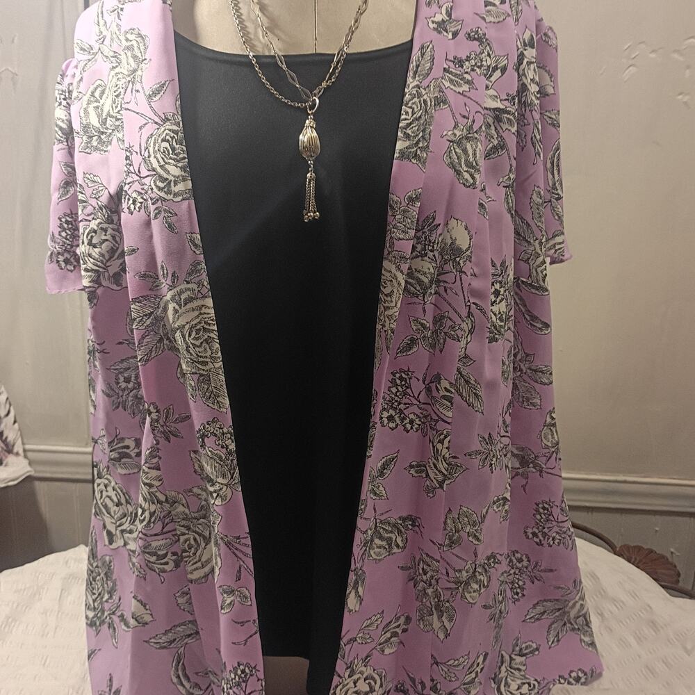 SARA MICHELLE Open Front Blouse w/Attached Tank - 2X - Shawl Collar, Short Slvs